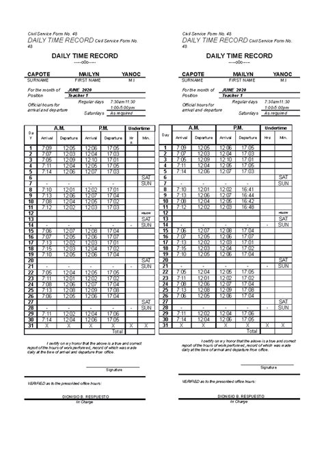 Civil Service Form No. 48 Civil Service Form No. 48 DAILY TIME .